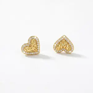 14K Gold Plated Heart Earrings for Women 5A+ CZ Stud Earrings for Women Mother's Day Gift