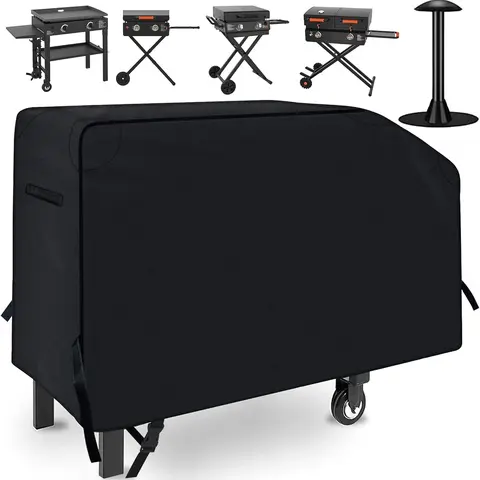 NEXCOVER 28-In Outdoor Griddle Cover with 12-In Support Pole, Durable Tear-Resist 600D Polyester, UV-Fade Resistant Weatherproof Adjustable Wind-Tight Straps All-Seasons Shield for Blackstone 2-Burner Cooking Station