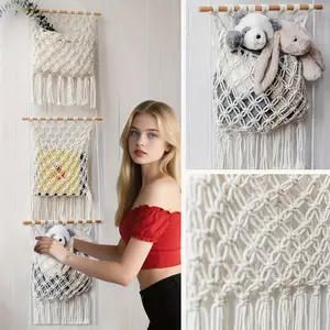 3-Tier Macrame Over-The-Door Organizer - Hanging Storage for Stuffed Animals, Plushies, Blankets | Lightweight Fabric Design in Black & Beige,  for Halloween And Christmas