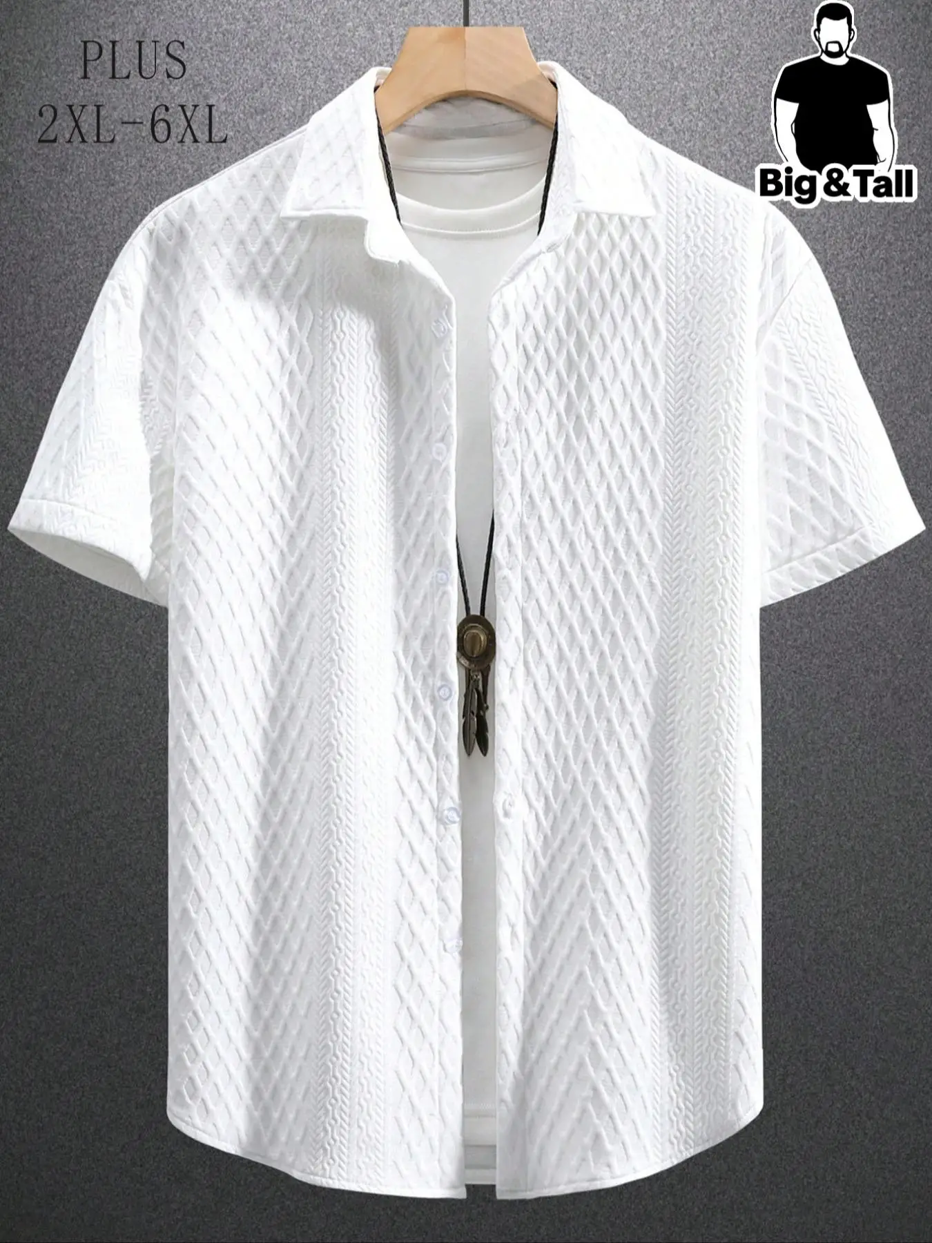 Men's Plus Size Regular Fit Plain Textured Button Front Shirt, Casual Short Sleeve Collar Shirt for Daily Outdoor Wear, Men Plus Size Clothing for All