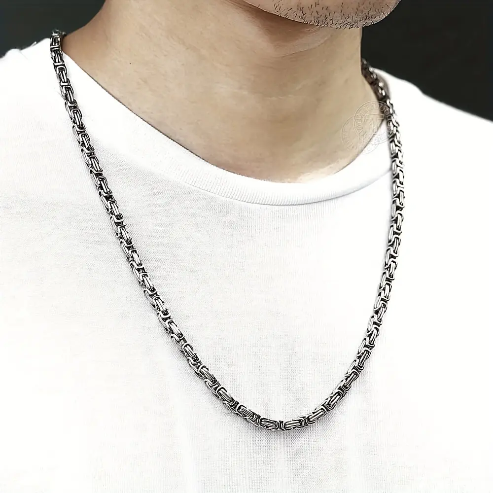 Stainless Steel 5/7mm Byzantine Chain Necklace for Men Silvery Fashionable Mens Jewelry Chains