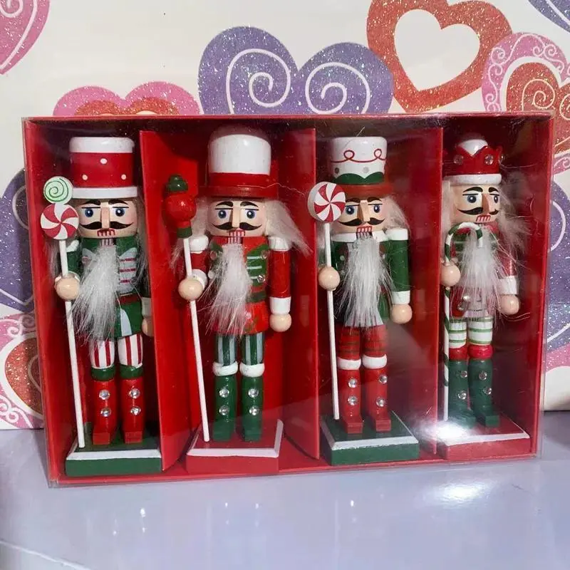 3/4/5Pcs Christmas Nutcracker Ornaments Wooden Nutcracker Figures Soldier Puppet for Xmas Tree Hanging Decorations