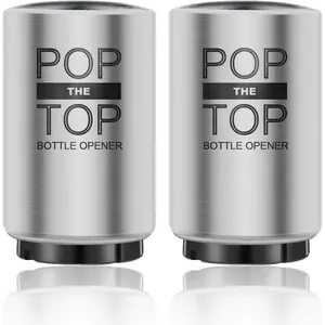 2 count Automatic  Bottle Opener with  Cap Catcher, Pop The Top Stainless Steel One Handed Lid Opening Spring Loaded Push&Pop for Kitchen Bar Home Restaurant Utensils  Accessories