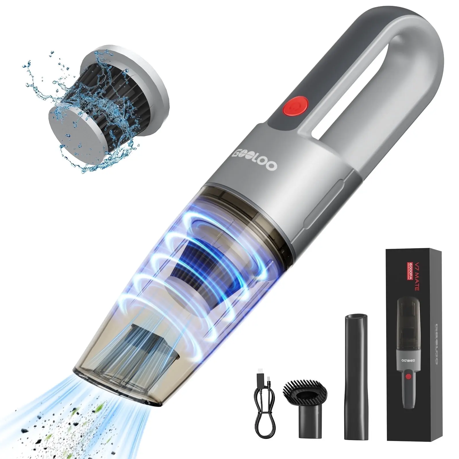 Cordless Handheld Car Vacuum Cleaner with 6000Pa Suction, Lightweight Portable Vacuum, Washable HEPA Filter for Car, Home, Office, Desk and Pet Hair Cleaning