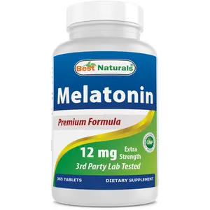 Best Naturals Melatonin 12 mg 365 Tablets - Drug-Free Nighttime Sleep Aid - Non-GMO Gluten-Free Dietary Supplement for Sleep and Relaxation