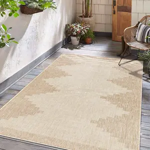 Djugun Beige Aztec Geometric Indoor/Outdoor Rug – Durable No-Pile Patio & Deck Rug by Hauteloom