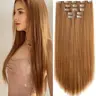 Women's 24-Inch Invisible Clip-In Hair Extensions, 6-Piece Straight Hair Pieces, 16 Clips, Ideal for Weddings, Parties, Daily Use, Clip On Hairpieces, Synthetic Fiber Hairpieces
