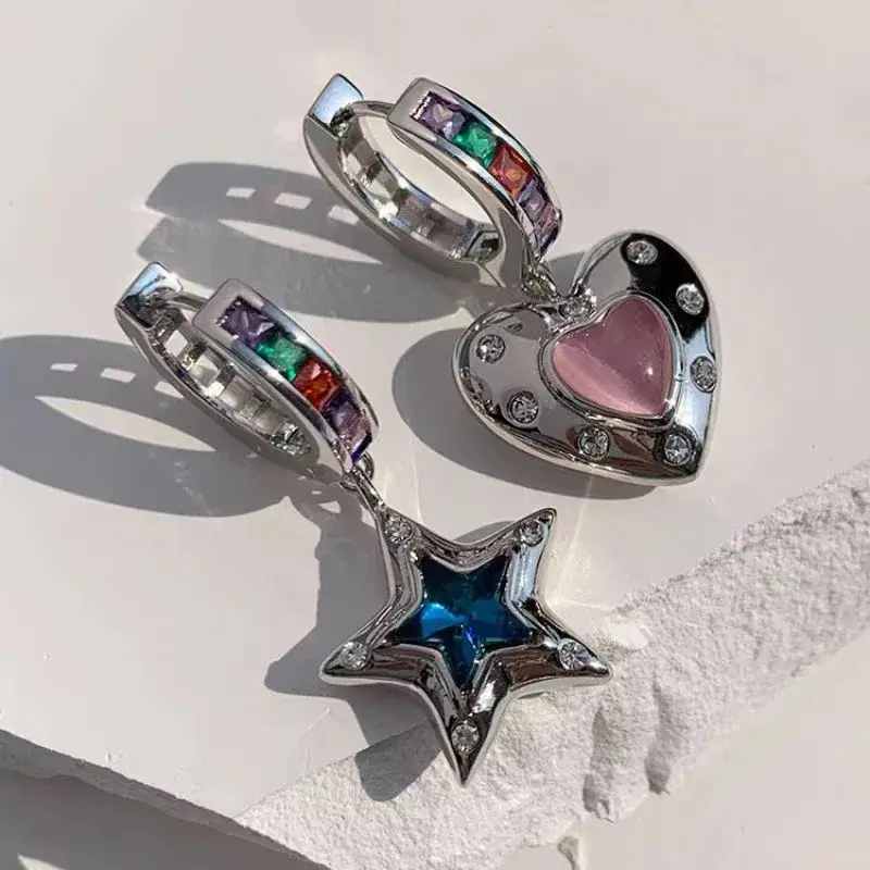 Heart Star Dangle Hoop Earring for Women 14K Gold Plated Cubic Zirconia Earring Jewelry Gift for Women