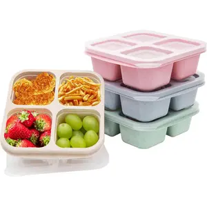 Pack of Bento Lunch Box-4 Compartment Snack Containers, Divided Bento Snack Box for Meal Prep. Food Storage Containers for Kids, Toddlers and Adults, Suitable for School, Work and Travel