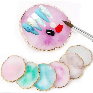 Gold Edge Resin Imitation Crystal Agate Nail Art Decorative Plate, Random Surface Texture, Manicure Polish Palette, Home Desktop Decoration Tool, Nail Charms