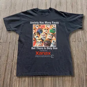 Vintage Style Y2K Xanax Anxiety Has Many Faces Graphic T-shirt, Streetwear Heavyweight Cotton Graphic T-Shirt, Unisex Vintage Graphic Tees Gothic Grunge Y2k Emo Scene Amity Affliction Style Clothes Men Women Streetwear Menswear