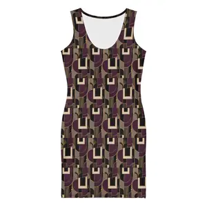 NDI Boutique Art Deco Aubergine Bodycon Dress – Geometric Print Sleeveless Mini Dress