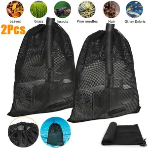 2x Water Pump Filter Net Mesh Bag Pond Pouch Waste Barrier w/Drawstring 31x41cm Organiser Tool