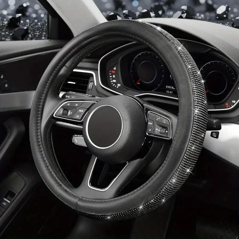 Rhinestone Decor Car Steering Wheel Cover,  1 Count  Non-slip Car Steering Wheel Protector, Universal Automotive Car Interior Accessories for Women