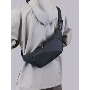 1pc  Men's slanted shoulder chest bag, solid color waist bag with zipper closure, fashionable and versatile, casual and simple, suitable for students, campus, work, commuting, shopping, men's slanted shoulder chest bag, Zipper Belt Bag