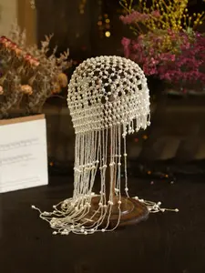 Handmade Pearl Fringe Hat, Vintage Elegant Hollow Out Headpiece, Perfect for Bridal Performances, Travel Photography, Fashion Accessory