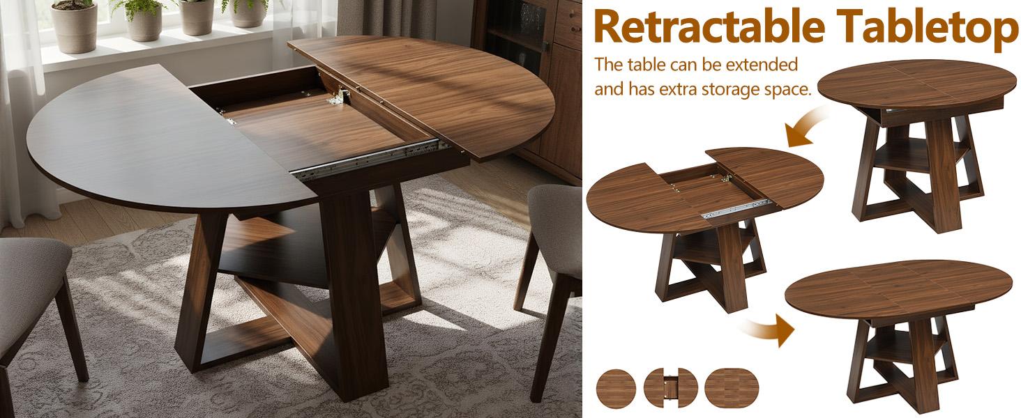 YunKiTech 43.3"–59" Inch Kitchen Dining Table for 4-6,Wood Kitchen Dinning Table for Dining Room Kitchen Living Room,Modern Rustic Style Large Round Table expandable YunKiTech 43.3"–59" Inch Kitchen Dining Table for 4-6,Wood Kitchen Dinning Table for Dining Room Kitchen Living Room,Modern Rustic Style Large Round Table expandable