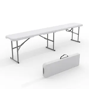 6Ft Plastic Folding Bench, Portable Folding Bench, Foldable HDPE Waterproof Outdoor Benches with Carrying Handle Picnic Camping Sports Party Activities, White