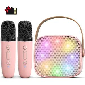 Mini Karaoke Machine for Kids Adults, Portable Bluetooth Karaoke Speaker with 2 Wireless Microphones for Girls Boys 3-11,12+ Years Old, Gifts for Family Home Birthday Party