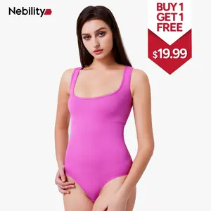 | Buy 1 Get 1 Free | Livestream Only Nebility Women's Square Neck Sleeveless Bodysuit Tank Top Smooth bodysuit shapewear-live Compression Womenswear faja Basic Minimalist Beige+Brown