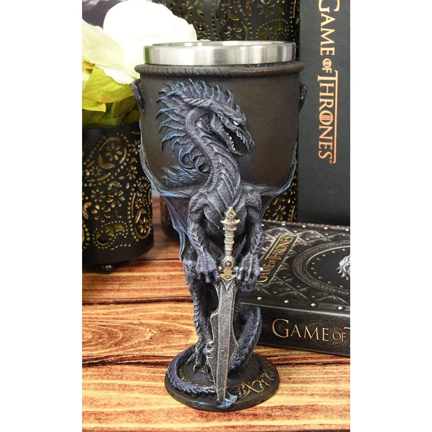 Ebros Ruth Thompson Dragon's Lair Stone Blade Drake 8oz Wine Goblet Chalice Cup