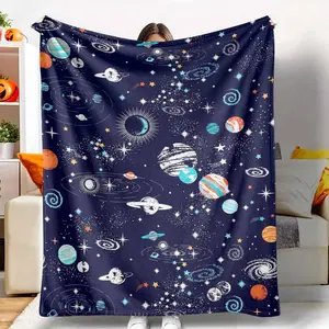 Galaxy Universe Flannel Blanket， Space Planets and Stars Print Pattern， Soft Cozy Warm Lightweight Fleece Throw， Perfect for Bedroom Decor， Couch Lounging， Office Nap， Holiday Gift， Home Relaxation， and Stargazing Nights tiktokshopspringglowup