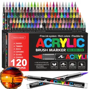 Acrylic Paint Markers Set,Automatic Ink Control Soft Brush Tip Acrylic Paint Pens for Wood Rock Glass Canvas Stone Fabric Glass Metal Ceramic Canvas DIY Crafts Art Supplies,Back to School,Halloween,Christmas Gift, Acrylic Painting Pen