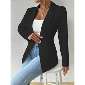 Women's Fashion Solid Color Single Button Long Sleeve Blazer Coat, Casual Business Style Jacket for Spring & Fall Seasons