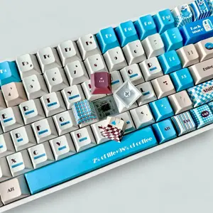 Coffee Shop Keycap Set, Cherry Profile, Cute Art, PBT, Cherry MX Stem, Dye-Sub Legends