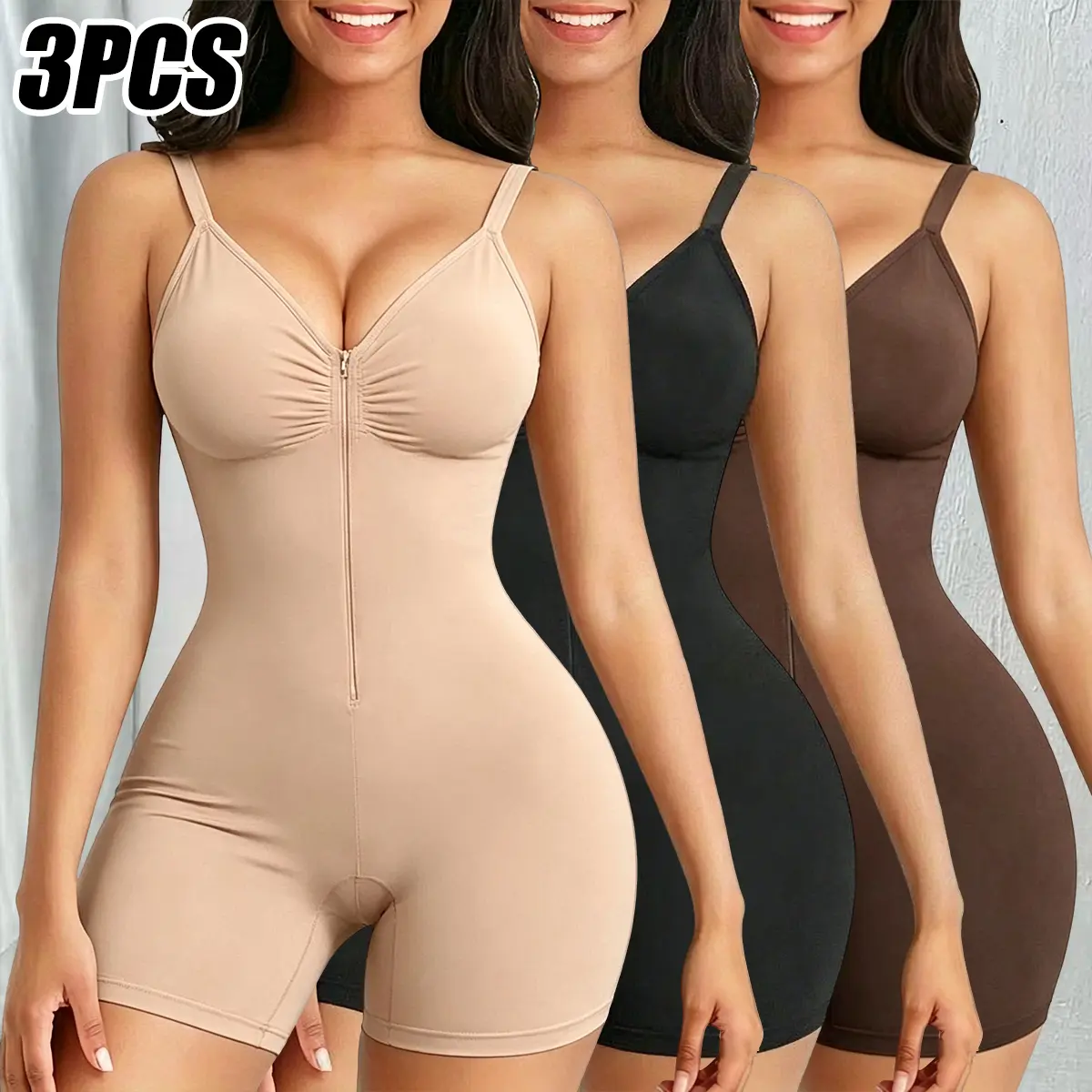 Multi-pack women’s body shaper; women’s shapewear; yoga workout; full-body compression bodysuit with tummy control; shaping bodysuit with front and side zippers for butt lift; curve-shaping leggings