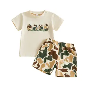 Babamoon Toddler Baby Boys Easter Outfits Set Easter Egg Short Sleeve Tops with Camouflage Bunny Shorts 2Pcs Clothes Set 6M-4Y