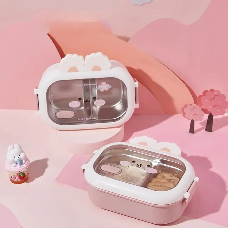 Stainless Steel Large Capacity Portable Lunch Box Rabbit Design Divides Sealed Bento Box Children Student Cute Birthday Gifts