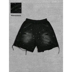 Men's All over Print Rhinestone Decorated Floral Casual Shorts, Fitted Style for All Seasons, Moderate Fabric Thickness, Casual Fashionable Shorts