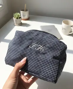 Custom Embroidered Makeup Bag with Initials Plaid Design Monogram Travel Cosmetic Bag Perfect Gift for Her Embroidered Travel Bag
