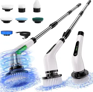 Electric Spin , Full   Cordless Cleaning Brush with 7 Replaceable Brush Heads Power  Shower Adjustable & Detachable Handle for Bathroom, Tub, Tile, Floor,
