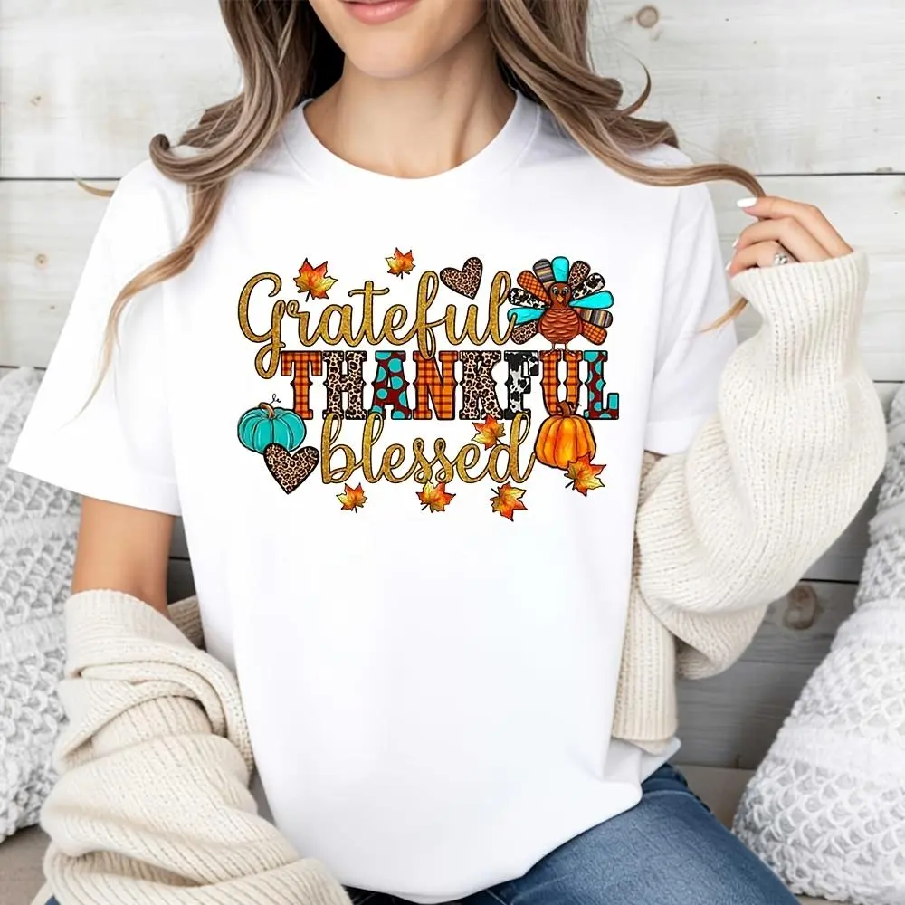 Grateful Thankful Turkey Pumpkin Print, Raglan Long-Sleeved T-Shirt, Thanksgiving Autumn Holiday Theme, Casual Fall Season Wear