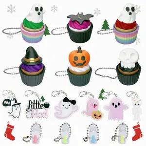 3PCS Halloween & Christmas Mechanical Keyboard Fidget Keychain Set – Ghost in Glass Bottle, Acrylic Cartoon Pendant, Stress Relief Toy, Perfect Holiday Gift