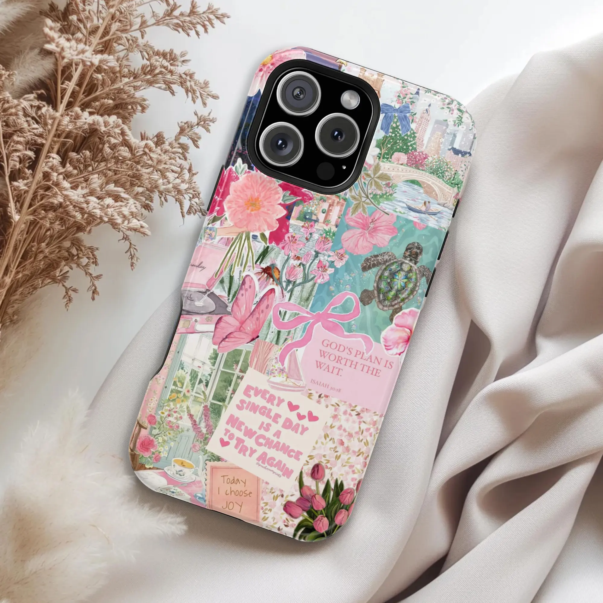 Cute Pink Coquette Bible Verse Christian Phone Case - God & Jesus Saves Collage Smartphone Casing with Screen Protector & Fidgets - Cellphone Protection Accessories for iPhone 17 ProMax,16-11 ProMax,X,XR,XS Max,8,7 Plus & Samsung S25,S24 Ultra