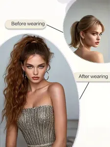 Women's Curly Long Ponytail Wig, Synthetic Fiber Hairpiece with Elastic Band, Natural Look, Suitable for Parties & Daily Use, Wavy Ponytail Extension
