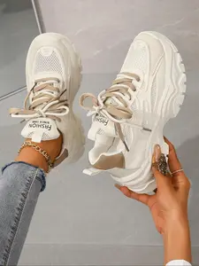 Women's Fashionable Breathable Mesh Sport Shoes, Casual Comfortable Thick Sole Sneakers, All-match Round Toe Low Top Flat Heel Footwear for Daily Wear Thick Soled Sneakers, Casual Athletic Sneakers, Sneakers Trainer Shoes