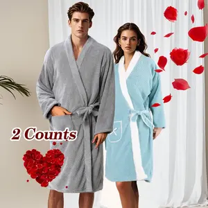 2-Piece Couples Robe Set - His and Hers Plush Bathrobes with Convenient Pockets, for Hotel, Home Bathroom and Resort Wear