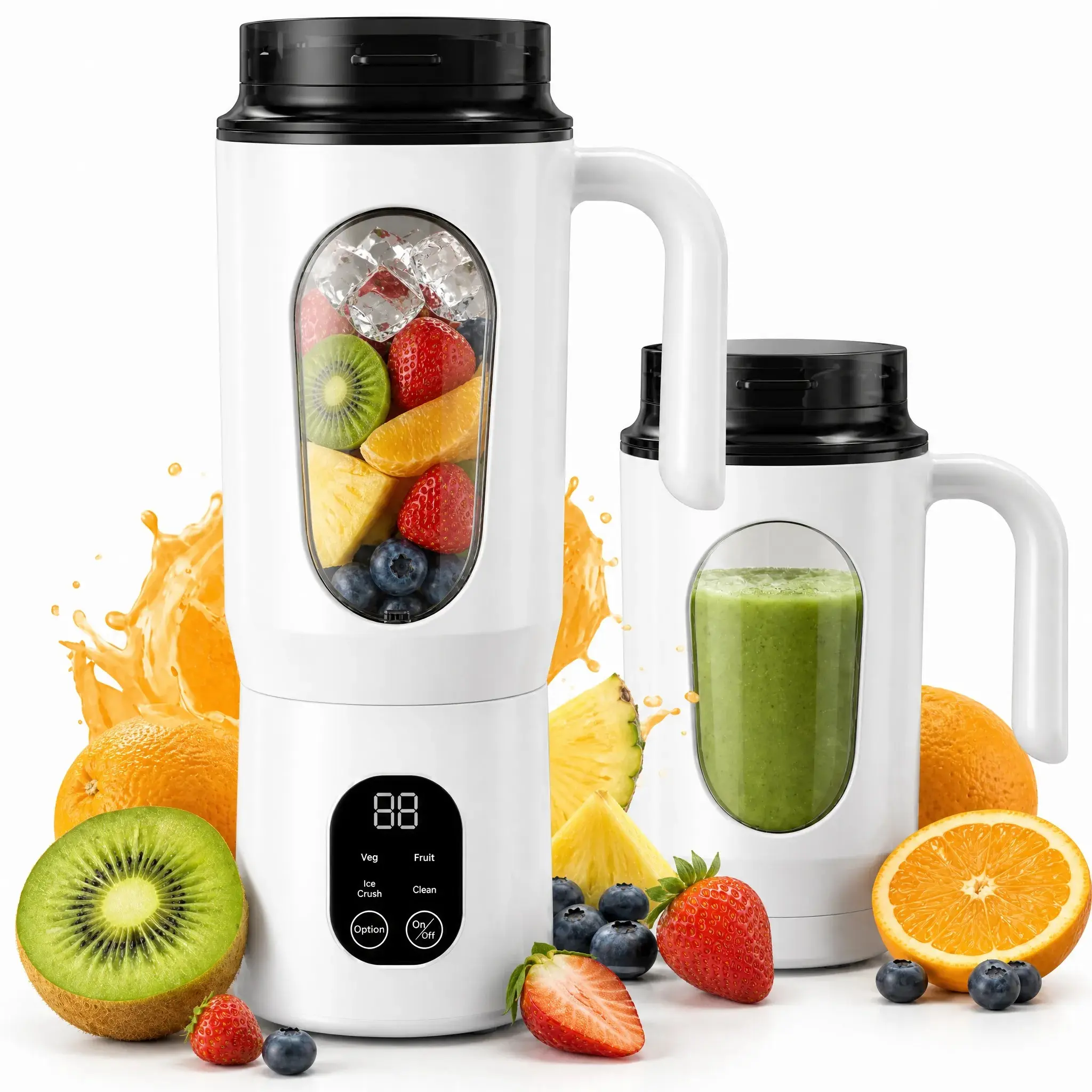 Compact Cordless Portable Blender, USB‑Rechargeable Handheld Juicer with LED Display | 22000 RPM, BPA‑Free Food‑Grade, 5s Auto‑Stop Safety, Self‑Cleaning Ice Crusher for Frozen Drinks