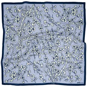 Vintage Floral Scarf – Lightweight Square Wrap for Women, Soft All-Season Neckerchief, Elegant Shawl with Scarf Ring Accessory Option