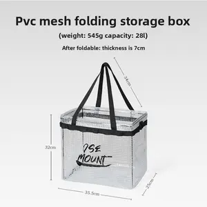 Outdoor Camping Transparent Foldable PVC Mesh Storage Box Organiser, 28L Lightweight Collapsible Space-Saving Easy-to-Clean Container for Camping, Bike Lock Storage