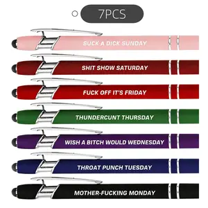 7 Pack Funny Quote Ballpoint Pens, Days of the Week Novelty Work Pens, Cute Fun Saying Pen Set, Perfect Gag Gift for Coworkers, Friends Office Gift, Black Ink