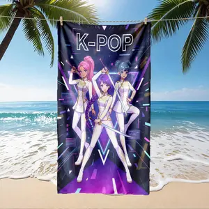 Cyberpunk Kpop Idol Warrior Print Beach Towel, Skin-Friendly, Absorbent, Quick-Dry, Perfect for Beach, Pool, Summer Outdoors