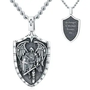 925 sterling silver holy religious necklace for men women, amulet protection american medallion pendant necklace catholic jewelry graduation gift for police officer father son and stainless steel chain
