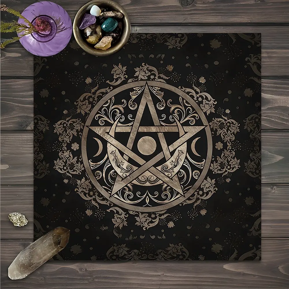 Mystical Ornate Pentagram Design Square Tarot Tablecloth, Witch-style home decor Altar Cloth Multiple Sizes Polyester Fabric, Easy to Clean and Maintain Washable Table Cover Decorative Divination Cloth for Spreads & Rituals Gift for family and friends