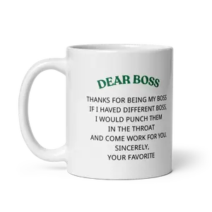 YSX-Dear Boss 11oz Ceramic Mug, BestBoss Coffee Mug,Best Boss Gifts Funny Boss GiftReusable Coffee Cup,Washable Ceramic, ldeal for Best Friends,Sisters,Family Members, Work Besties,Sarcastic Mug,Dear Boss Funny Coffee Mug
