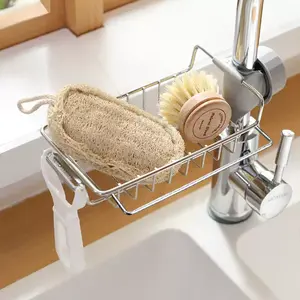 Adjustable Detachable Sponge Holder, Soap Kitchen Sink Drain Rack，Rustproof Stainless, Towel Hook Bathroom Universal,Kitchen Sink Faucet Organizer